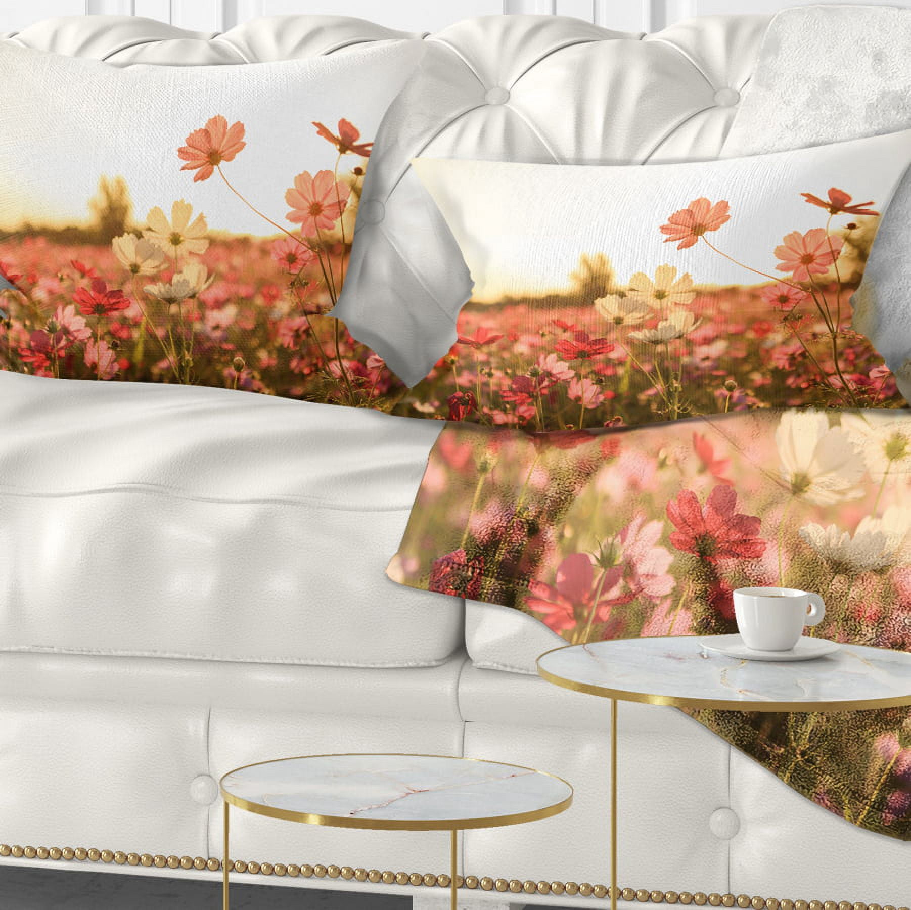 Designart Cosmos Flowers on Sunset Background - Floral Throw Pillow - 12x20
