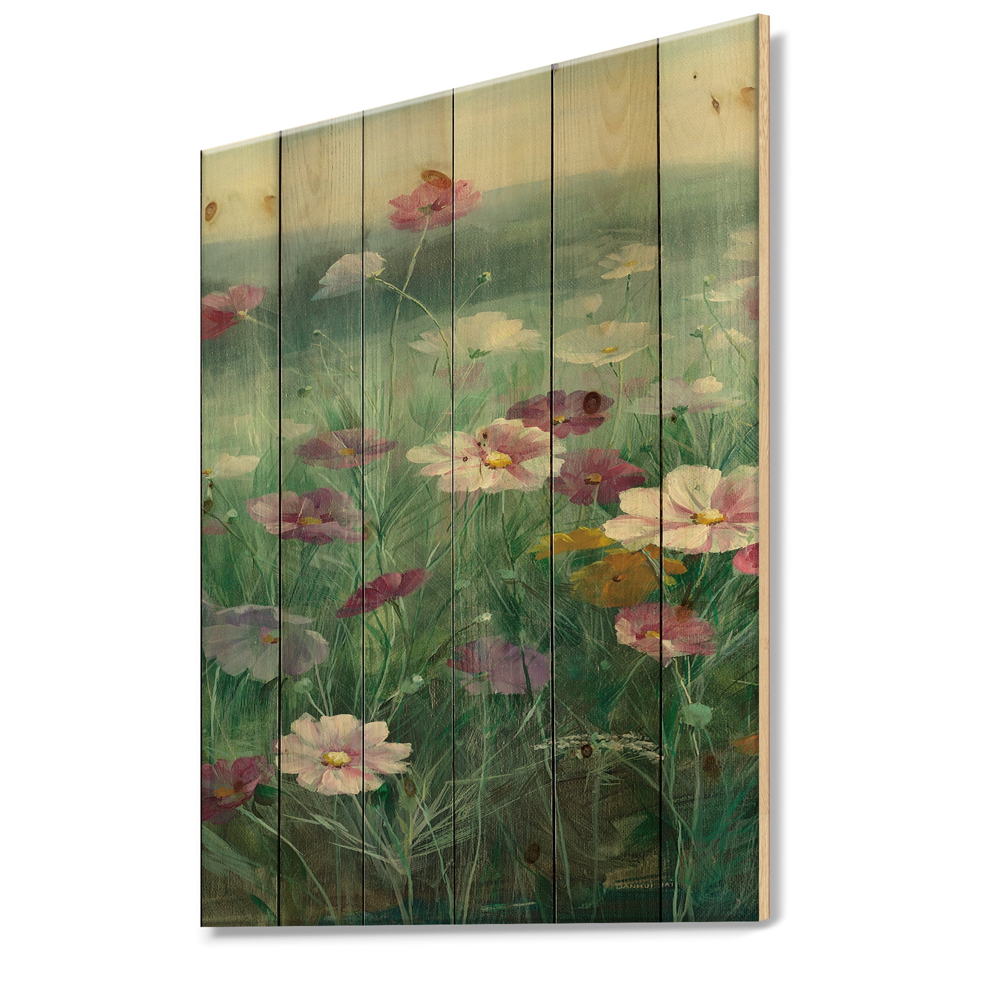 Designart 'Cosmos at Dawn II' Farmhouse Print on Natural Pine Wood