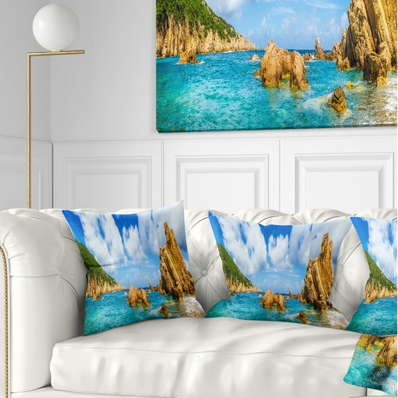 Designart Costa Paradise Panorama - Seashore Photo Throw Pillow - 16x16