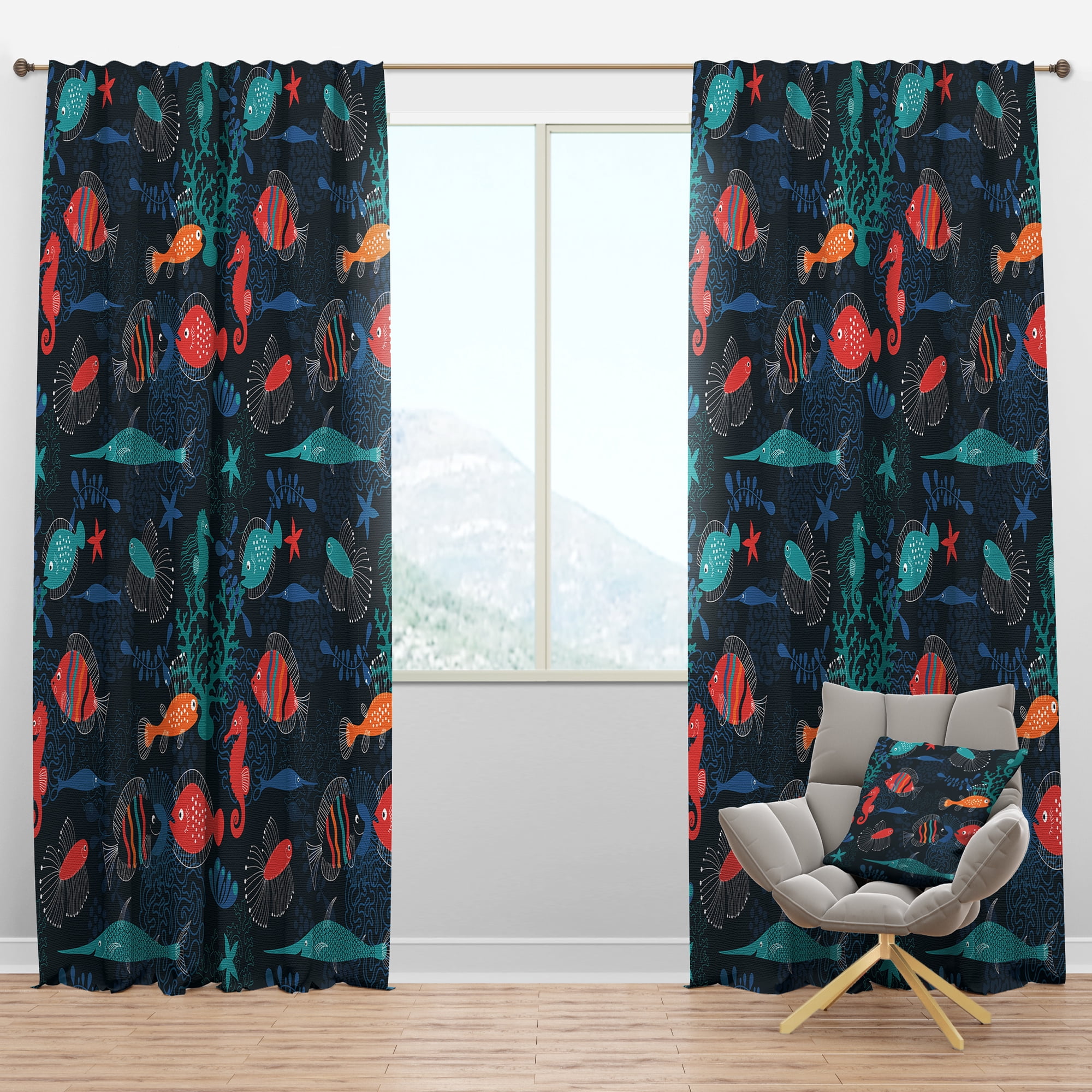 Designart 'Costal Life Form II' Animals Blackout Curtain Panel