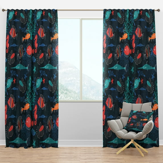 Designart 'Costal Life Form II' Animals Blackout Curtain Panel