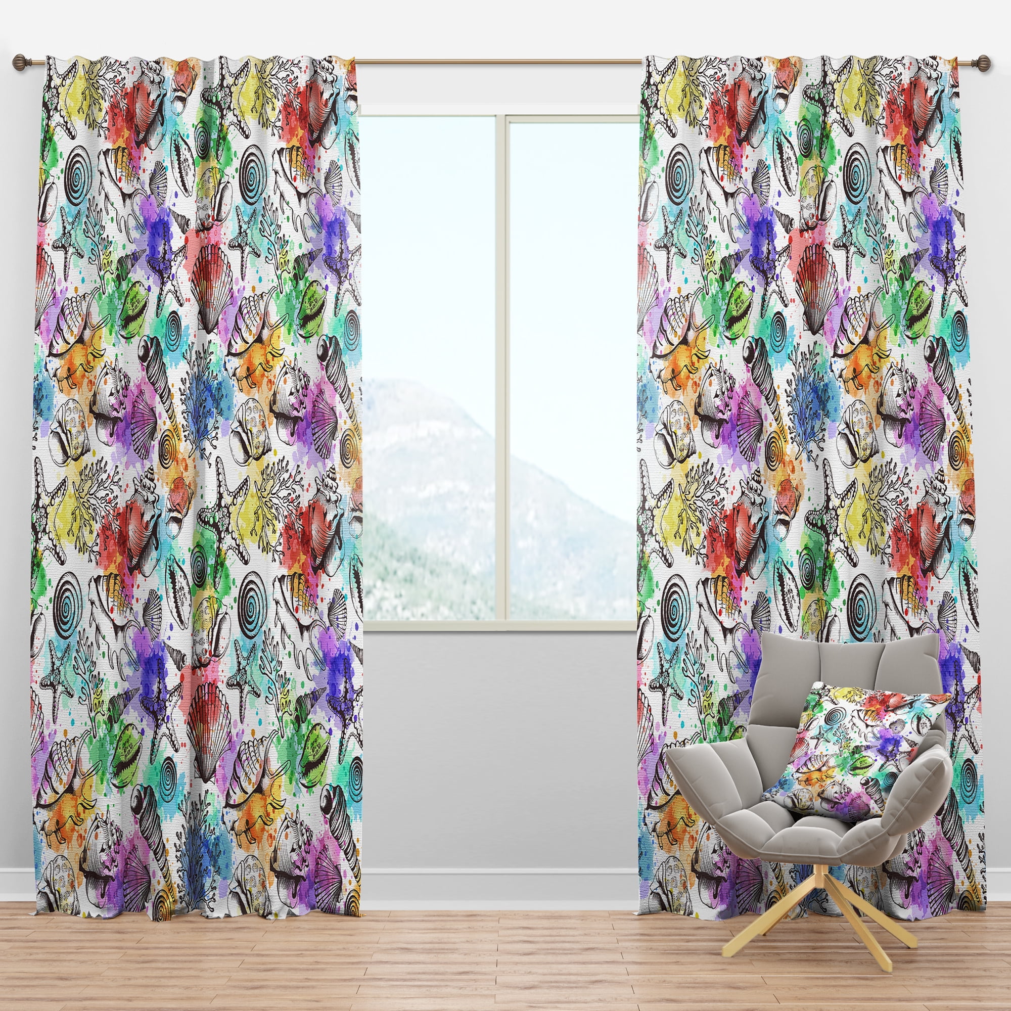 Designart 'Costal Life Form VI' Nautical & Coastal Blackout Curtain Panel