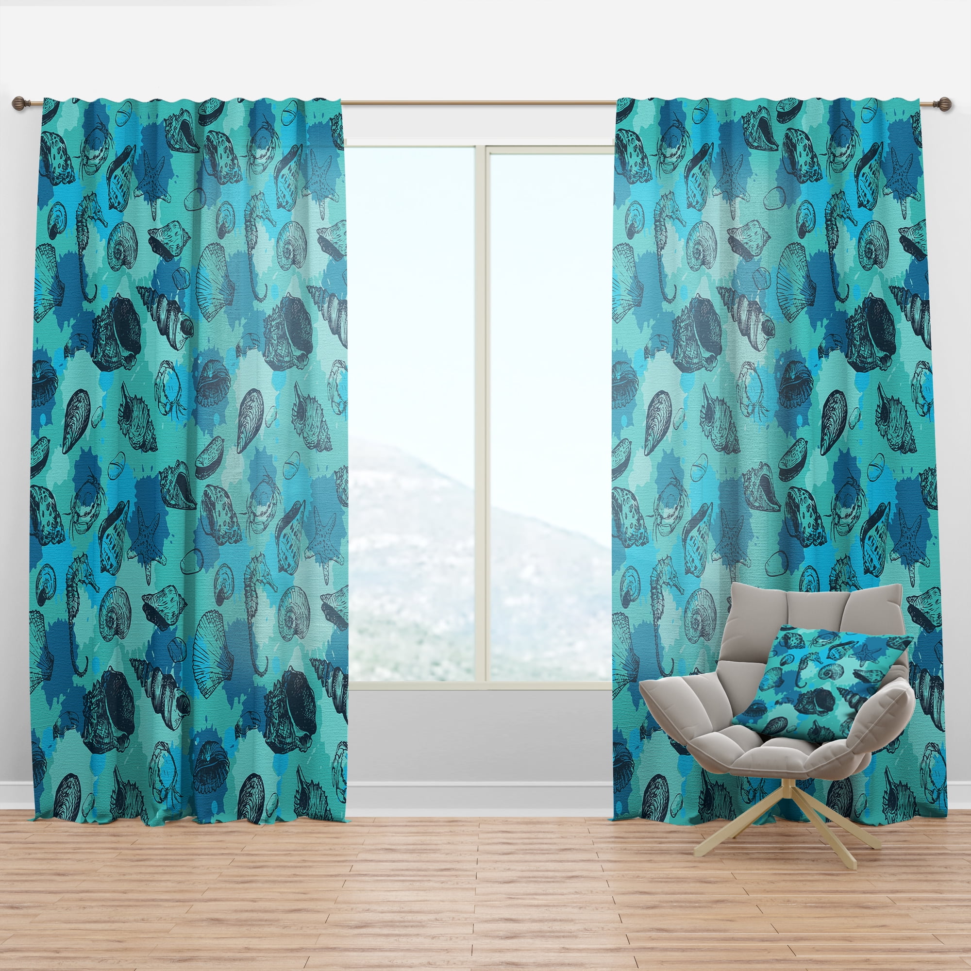 Designart 'Costal Life Form X' Nautical & Coastal Curtain Panel