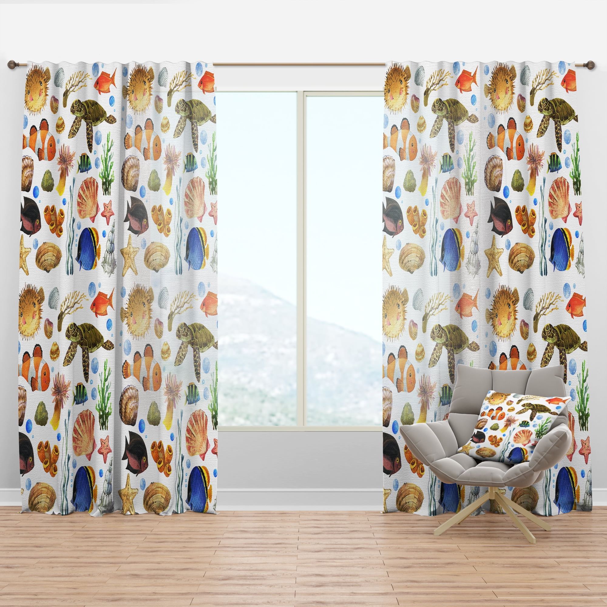 Designart 'Costal Life Form XII' Nautical & Coastal Curtain Panel