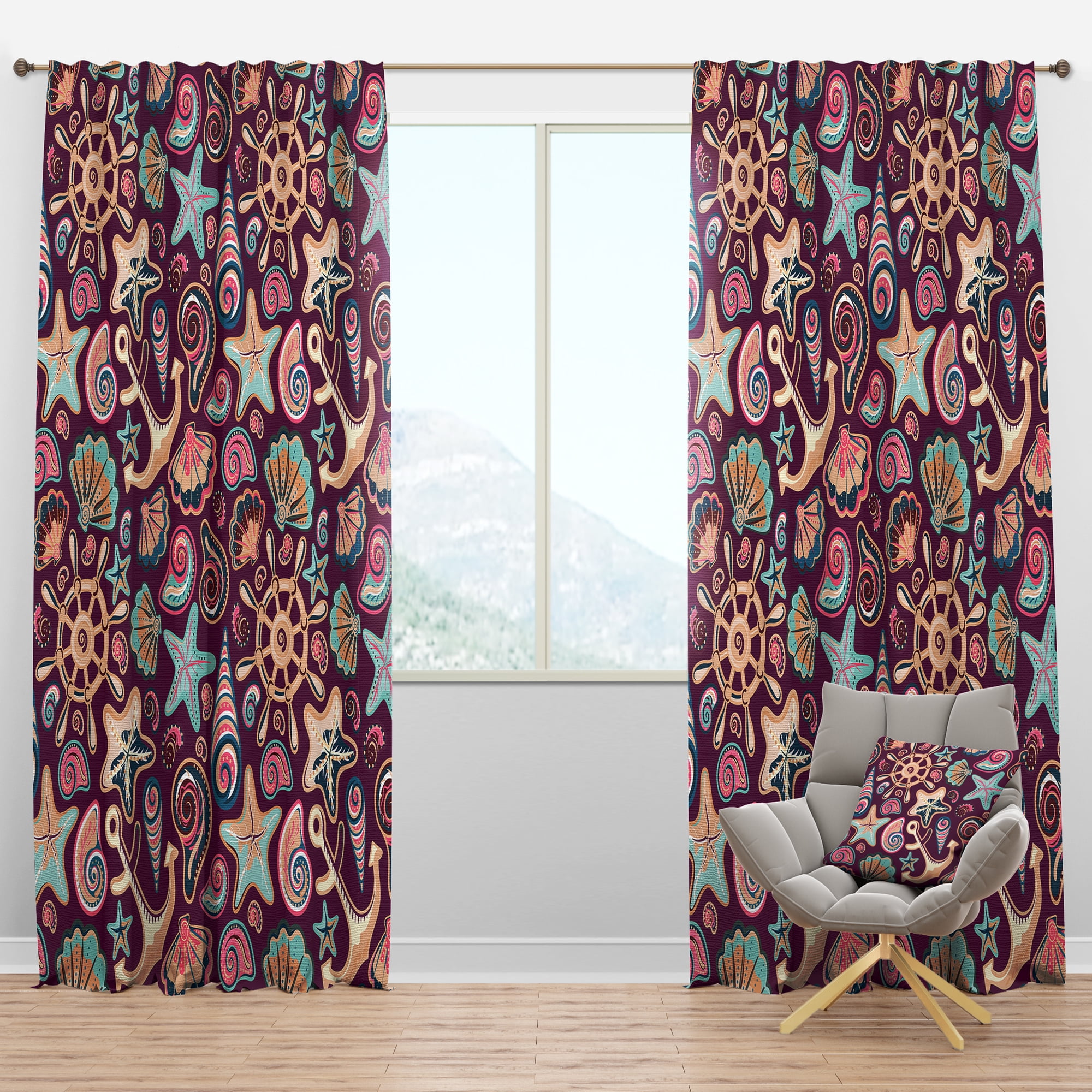 Designart 'Costal Life Form XIII' Coastal Blackout Curtain Panel