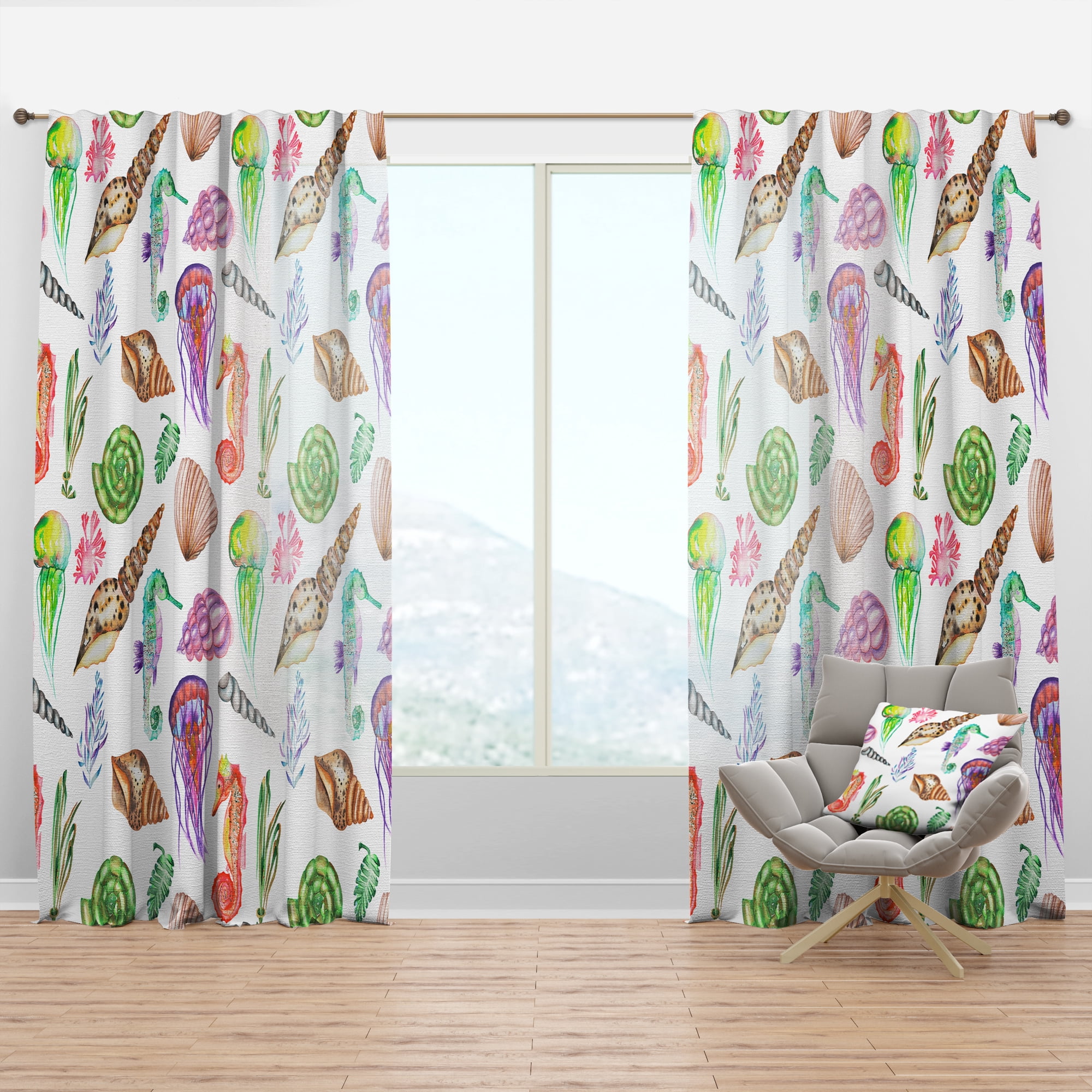 Designart 'Costal Life Form XIV' Nautical & Coastal Curtain Panel