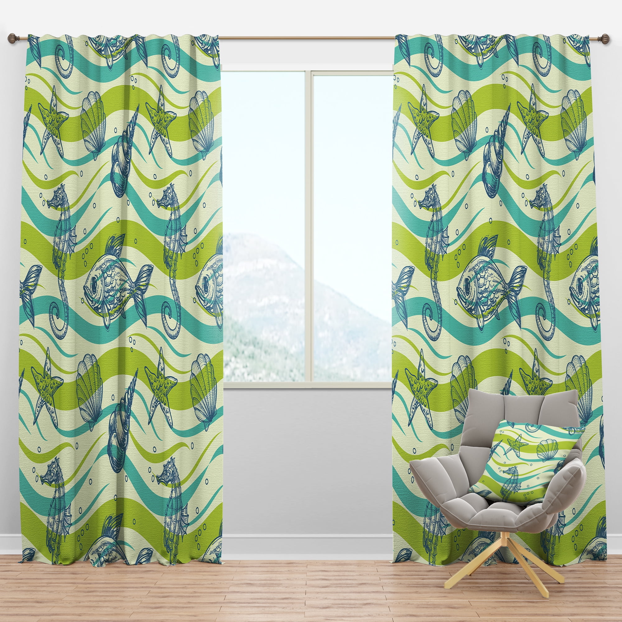 Designart 'Costal Life Form XV' Coastal Blackout Curtain Panel