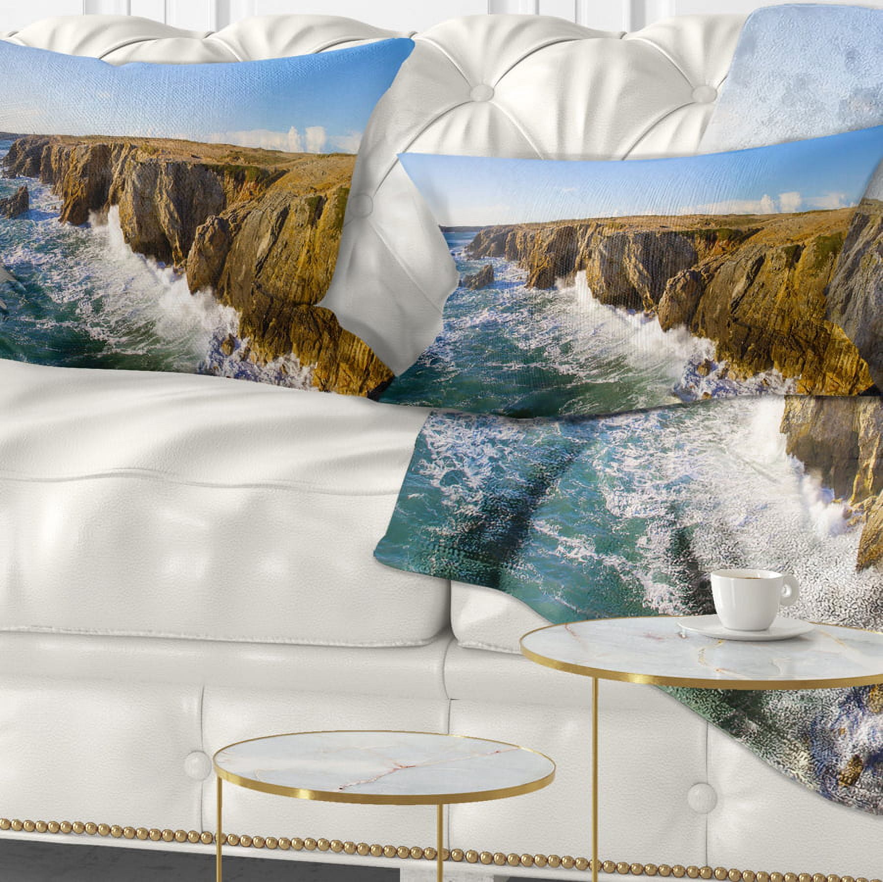 Designart Cote Sauvage Bretagne France - Seascape Throw Pillow - 12x20
