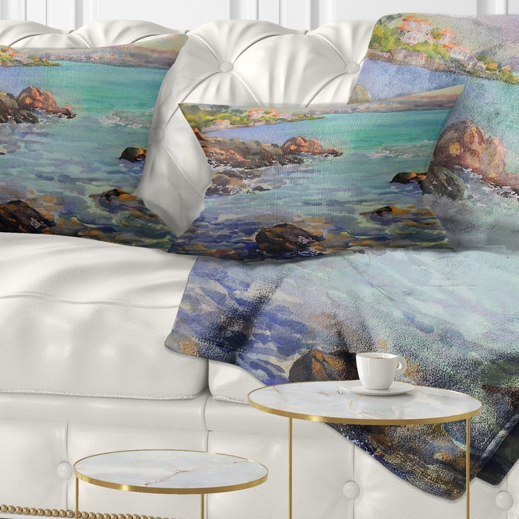 Designart Cote d Azur France - Landscape Painting Throw Pillow - 12x20