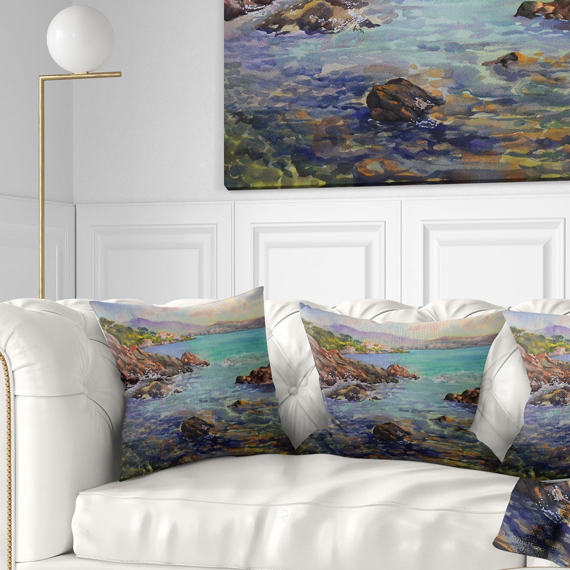 Designart Cote d Azur France - Landscape Painting Throw Pillow - 16x16