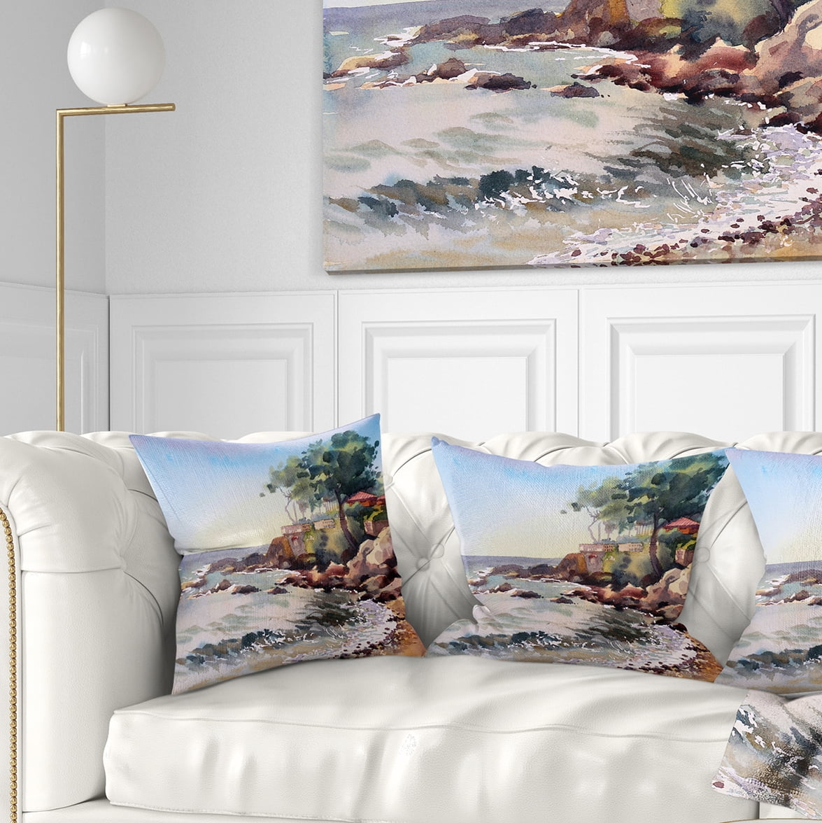 Designart Cote d Azur France - Landscape Painting Throw Pillow - 16x16
