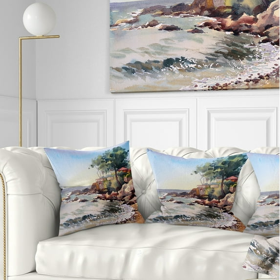 Designart Cote d Azur France - Landscape Painting Throw Pillow - 18x18