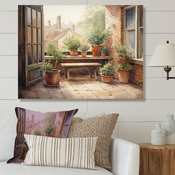 Designart "Cottage Balcony Garden III" Cottage Landscape Wall Decor