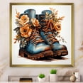 thumbnail image 1 of Designart "Cottage Boots in Blue and Orange" People Framed Wall Art Decor - International Blue Cowboys Hallway Framed Wall Art Decor, 1 of 6