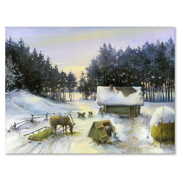 Designart ' Cottage Covered In Snow With Winterscene ' Country Canvas Wall Art Print