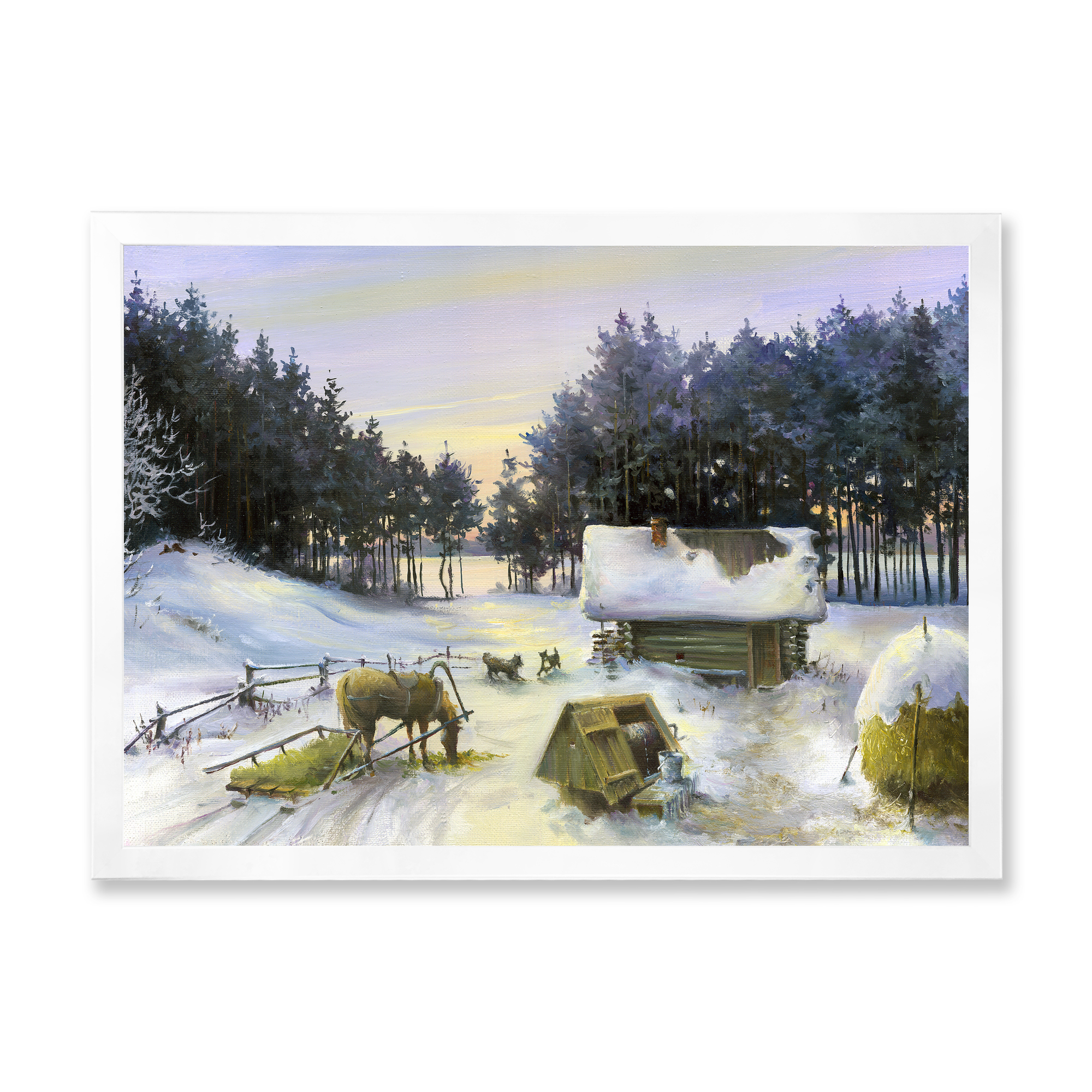 Designart 'Cottage Covered In Snow With Winterscene' Country Framed Art Print