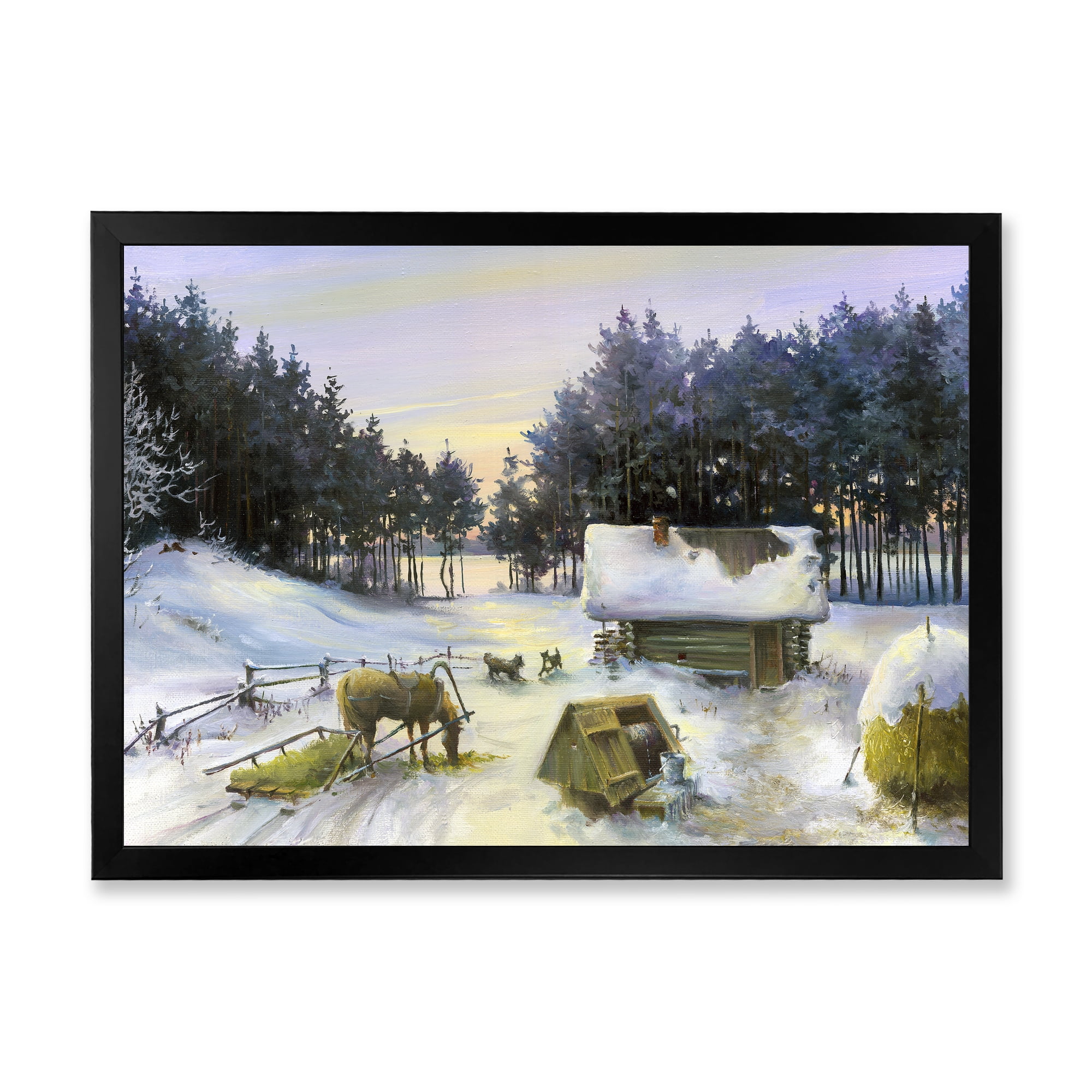 Designart 'Cottage Covered In Snow With Winterscene' Country Framed Art Print
