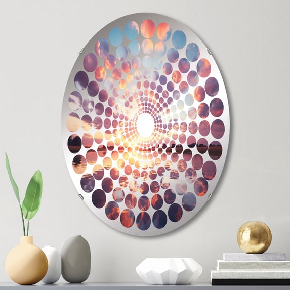 Designart "Cotton Candy Skies at Sunset IV" Landscapes Radial Dot Round Wall Mirror - Landscapes Oval Printed Decorative Mirror - Multiple Color Options