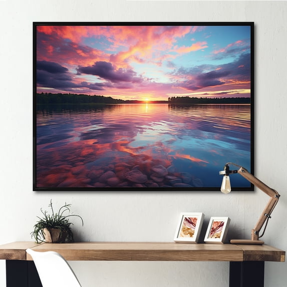 Designart "Cotton Candy Skies at Sunset I" Landscapes Floater Framed Wall Decor