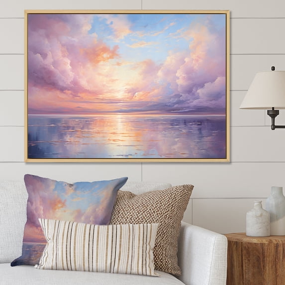 Designart "Cotton Candy Skies at Sunset II" Landscapes Floater Framed Canvas Wall Art