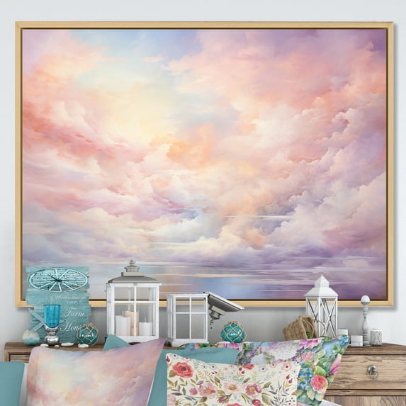 Designart "Cotton Candy Skies at Sunset III" Landscapes Floater Framed Canvas Print