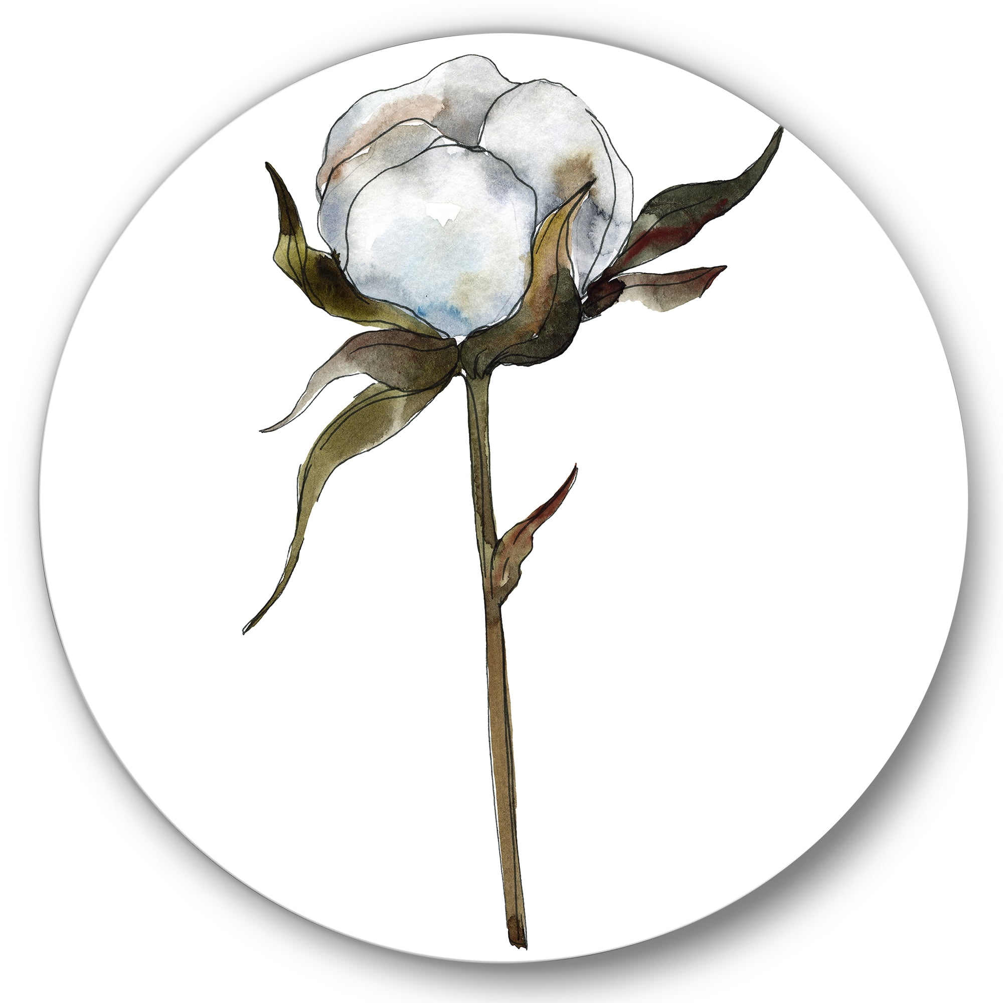 Designart 'Cotton Flower Retro Style' Traditional Circle Metal Wall Art 29x29 - Disc of 29