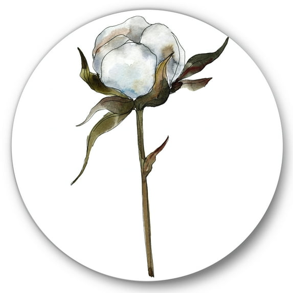 Designart 'Cotton Flower Retro Style' Traditional Circle Metal Wall Art 36x36 - Disc of 36