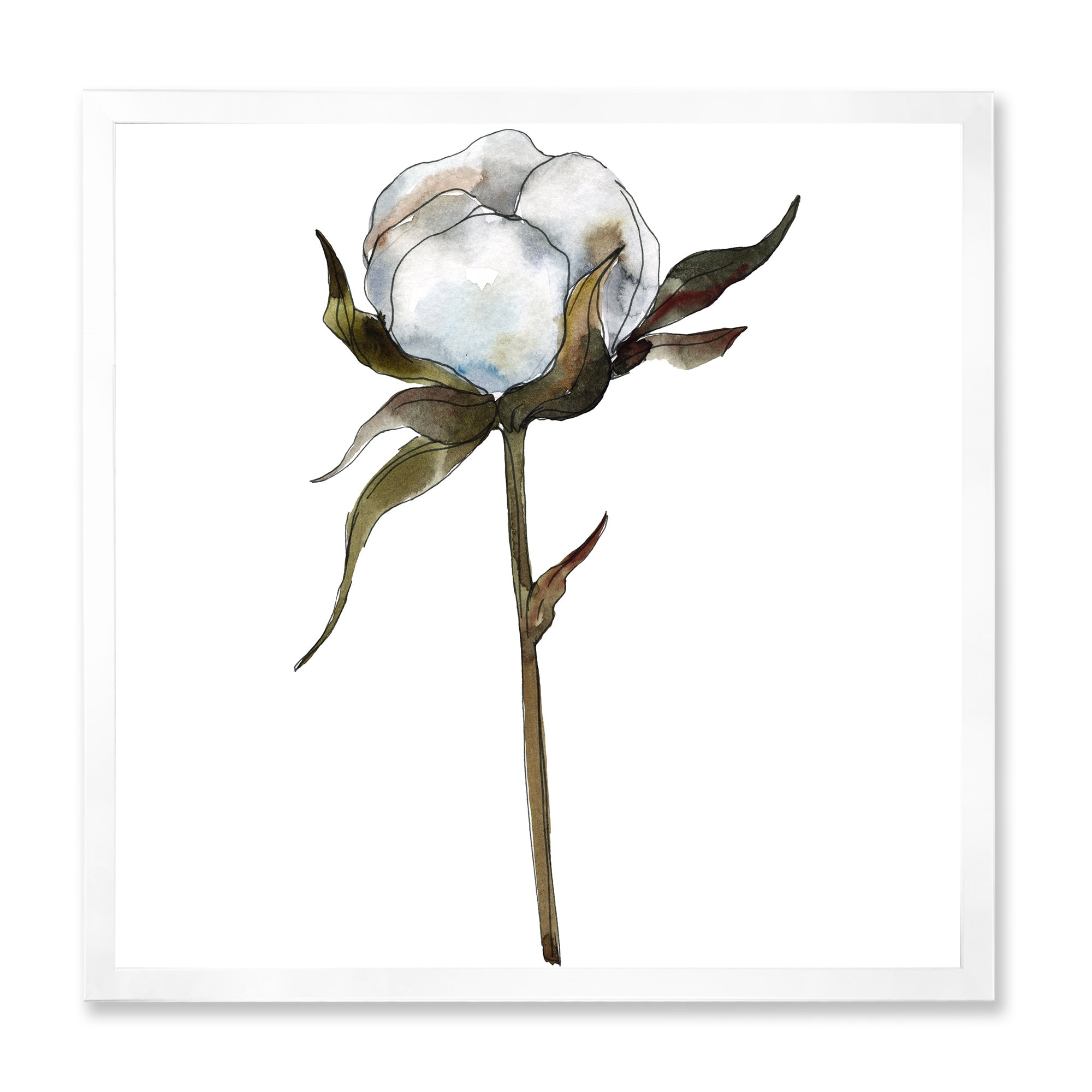 Designart 'Cotton Flower Retro Style' Traditional Framed Art Print