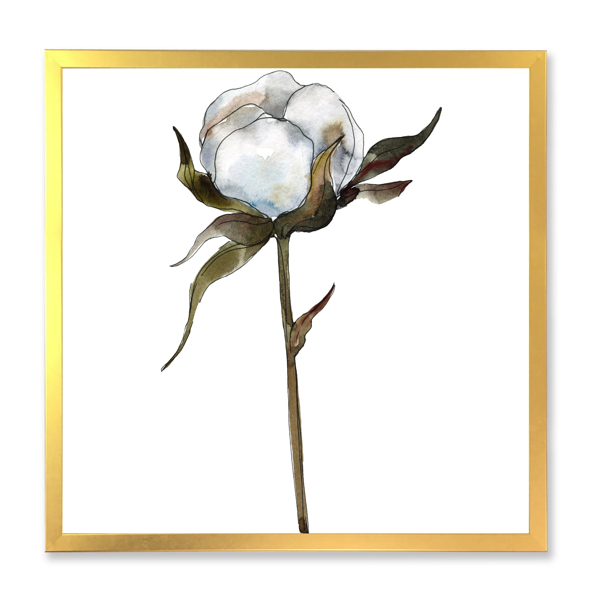 Designart 'Cotton Flower Retro Style' Traditional Framed Art Print