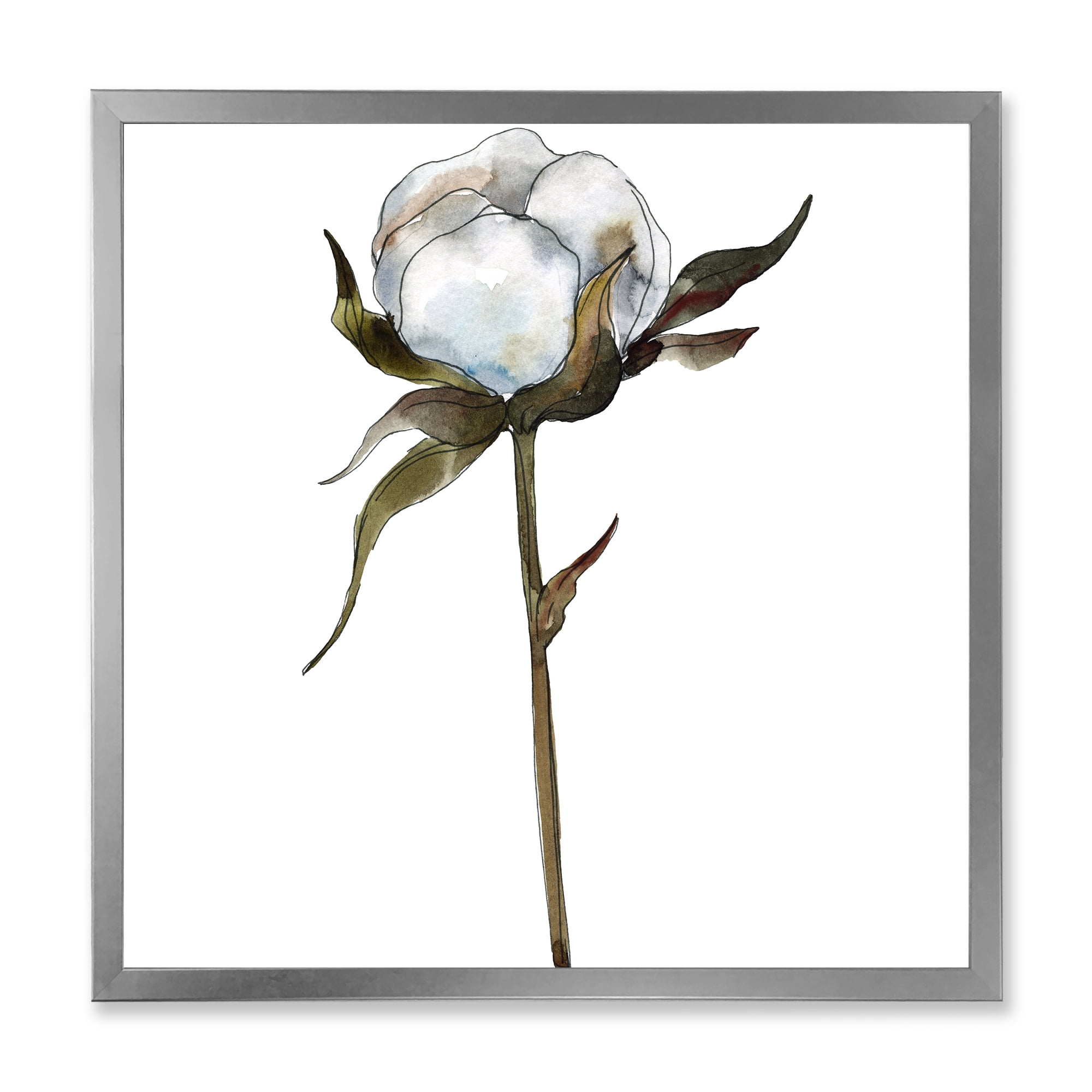 Designart 'Cotton Flower Retro Style' Traditional Framed Art Print