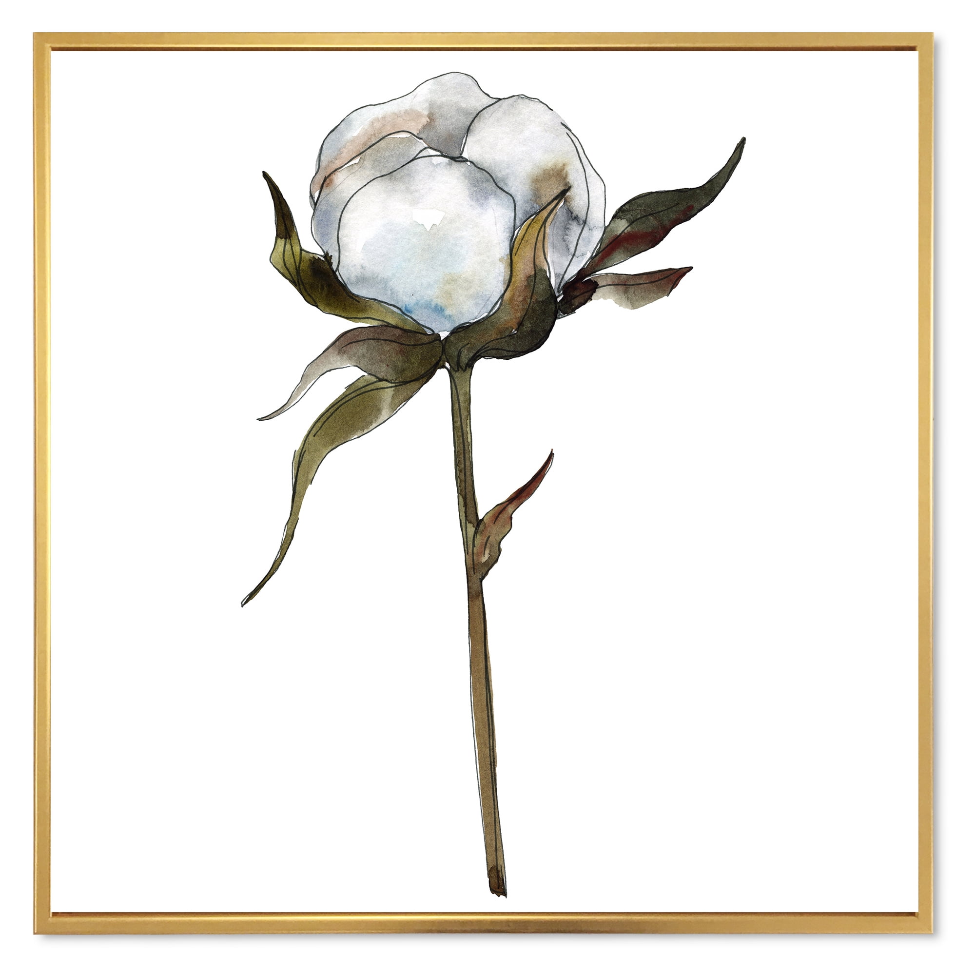 Designart 'Cotton Flower Retro Style' Traditional Framed Canvas Wall Art Print