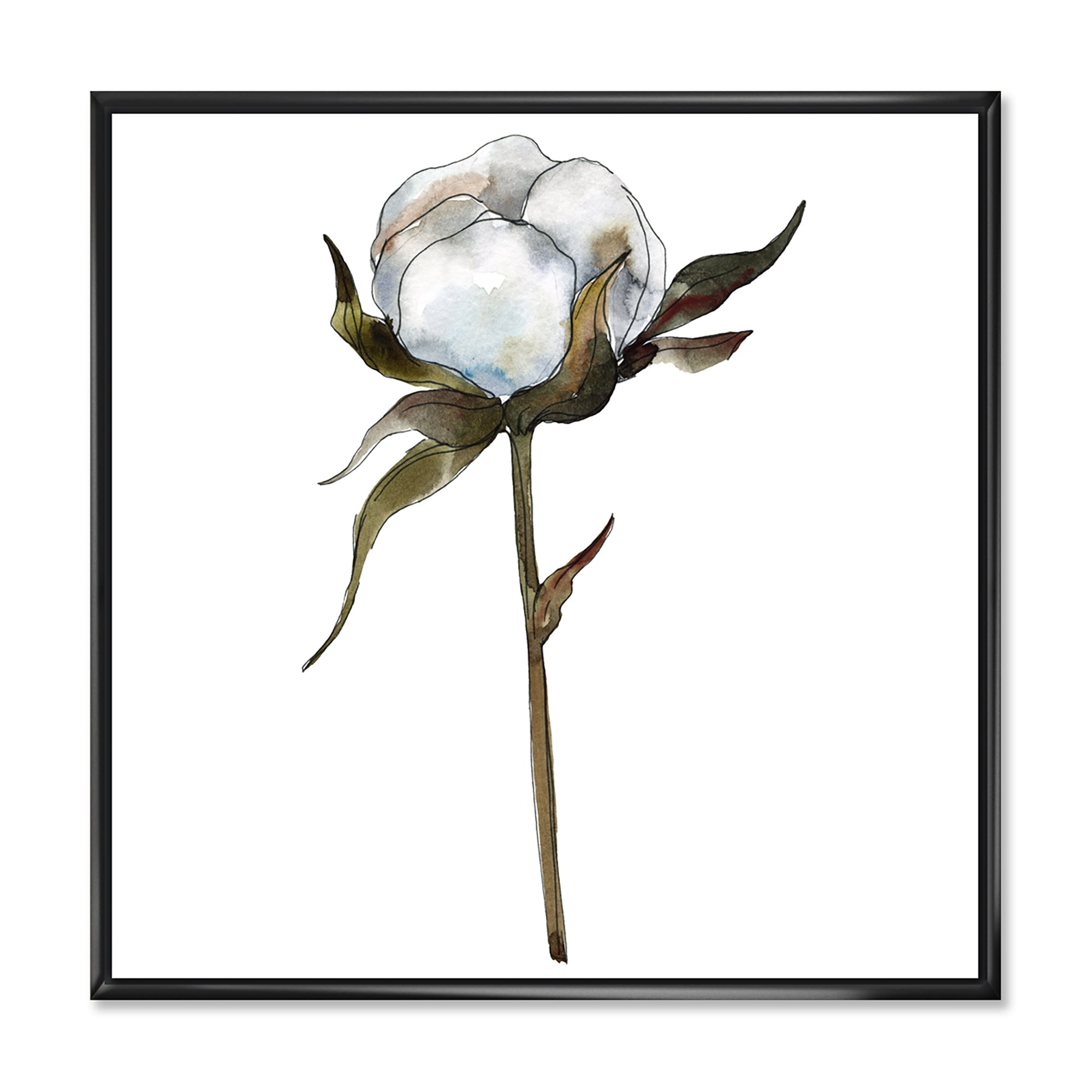 Designart 'Cotton Flower Retro Style' Traditional Framed Canvas Wall Art Print