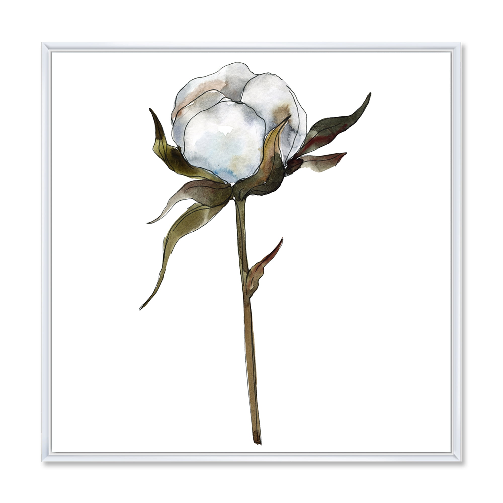 Designart 'Cotton Flower Retro Style' Traditional Framed Canvas Wall Art Print