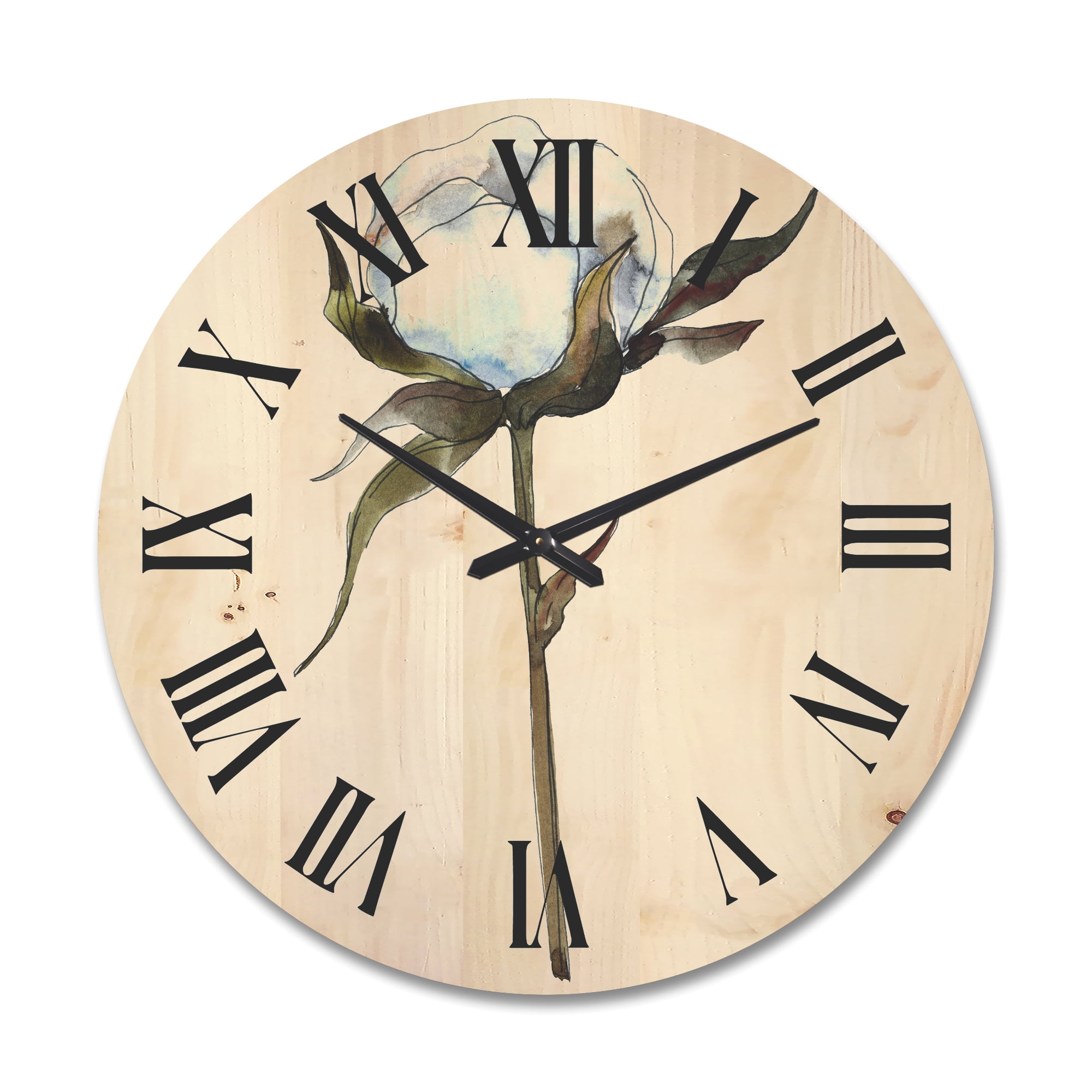 Designart 'Cotton Flower Retro Style' Traditional Wood Wall Clock