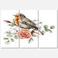 thumbnail image 1 of Designart ' Cotton Rose and Leaves With Robin Redbreast ' Traditional Canvas Wall Art Print, 1 of 3