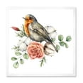thumbnail image 1 of Designart 'Cotton Rose and Leaves With Robin Redbreast' Traditional Framed Art Print, 1 of 4