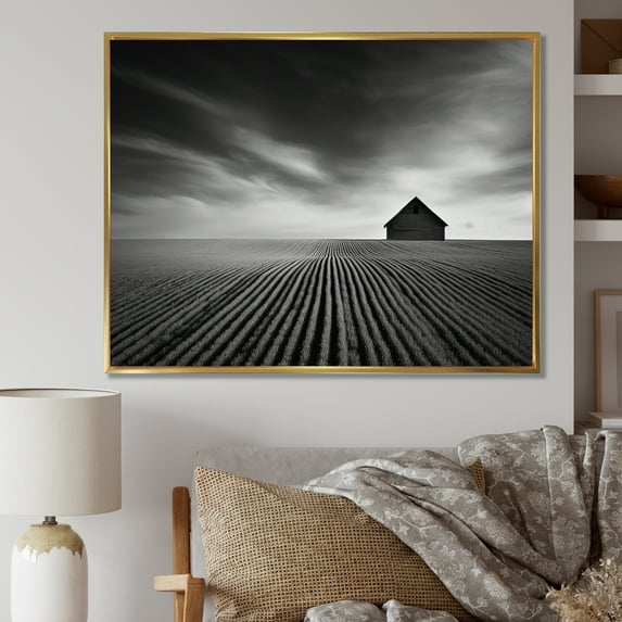 Designart "Country Charm Of The Black And White Barn" Barn Floater Framed Canvas Prints