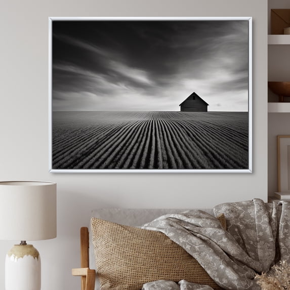Designart "Country Charm Of The Black And White Barn" Barn Floater Framed Canvas Prints
