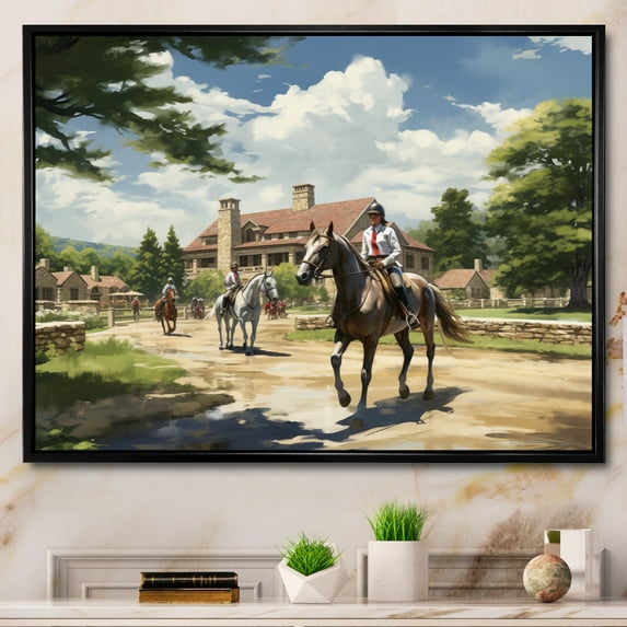 Designart "Country Clubs Equestrian gracefulness III" Animals Floater Framed Canvas Print