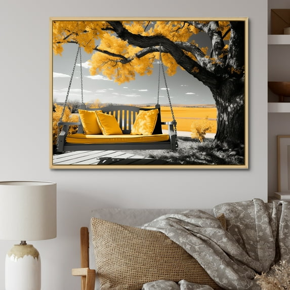 Designart "Country Comfort Farmhouse Yellow wall art II" Floral Floater Framed Wall Decor