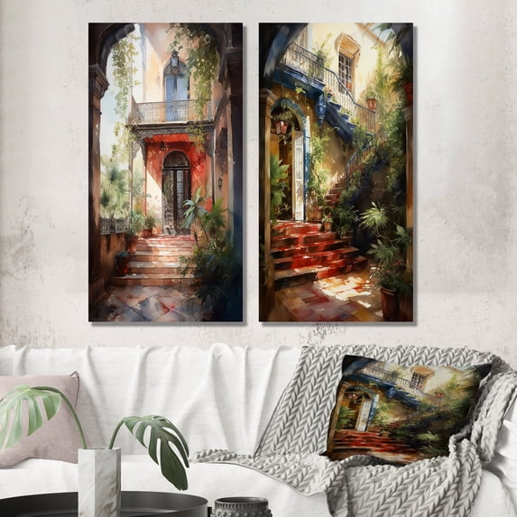 Designart "Country Cottage Entry Rustic Charm II" Farm Wall Art Set Of 2 - Country White Wall Decor Set Of 2