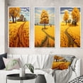 thumbnail image 1 of Designart "Country Road Amidst Golden Blossoms IV" Meadow Framed Wall Art Set Of 3 - Yellow Traditional Frame Gallery Set For Office Decor, 1 of 6