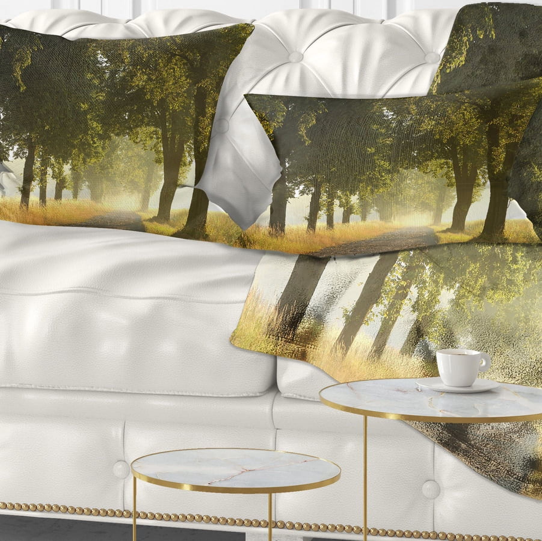 Designart Country Road Below Green Trees - Landscape Photo Throw Pillow - 12x20