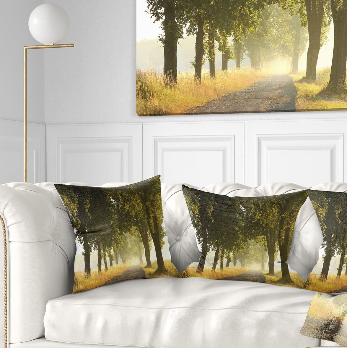 Designart Country Road Below Green Trees - Landscape Photo Throw Pillow - 16x16