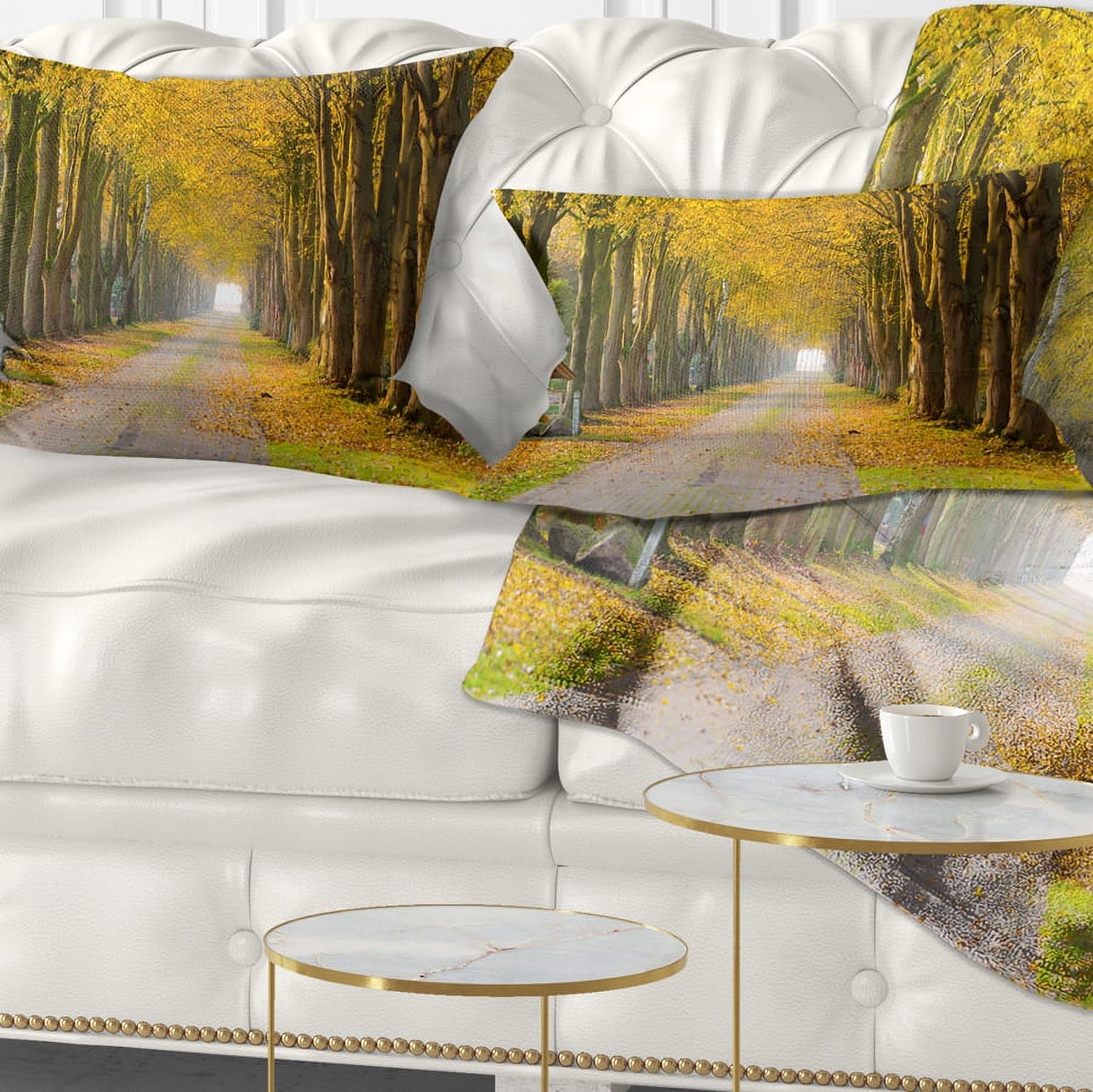Designart Country Road Below Yellow Trees - Landscape Photography Throw Pillow - 12x20
