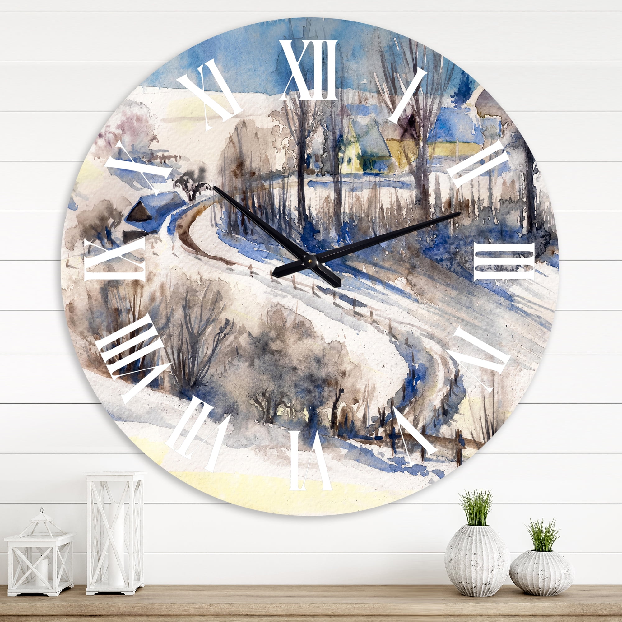 Designart 'Country Road In Winter Times I' Traditional Wall Clock