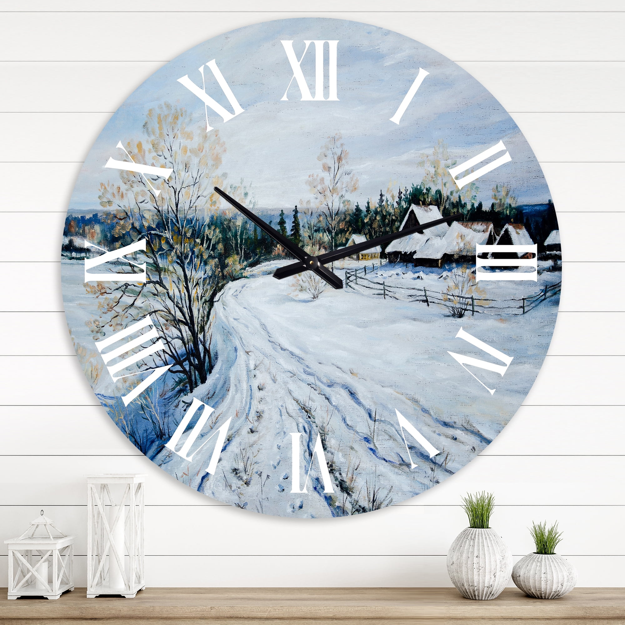 Designart 'Country Road In Winter Times Ii' Traditional Wall Clock