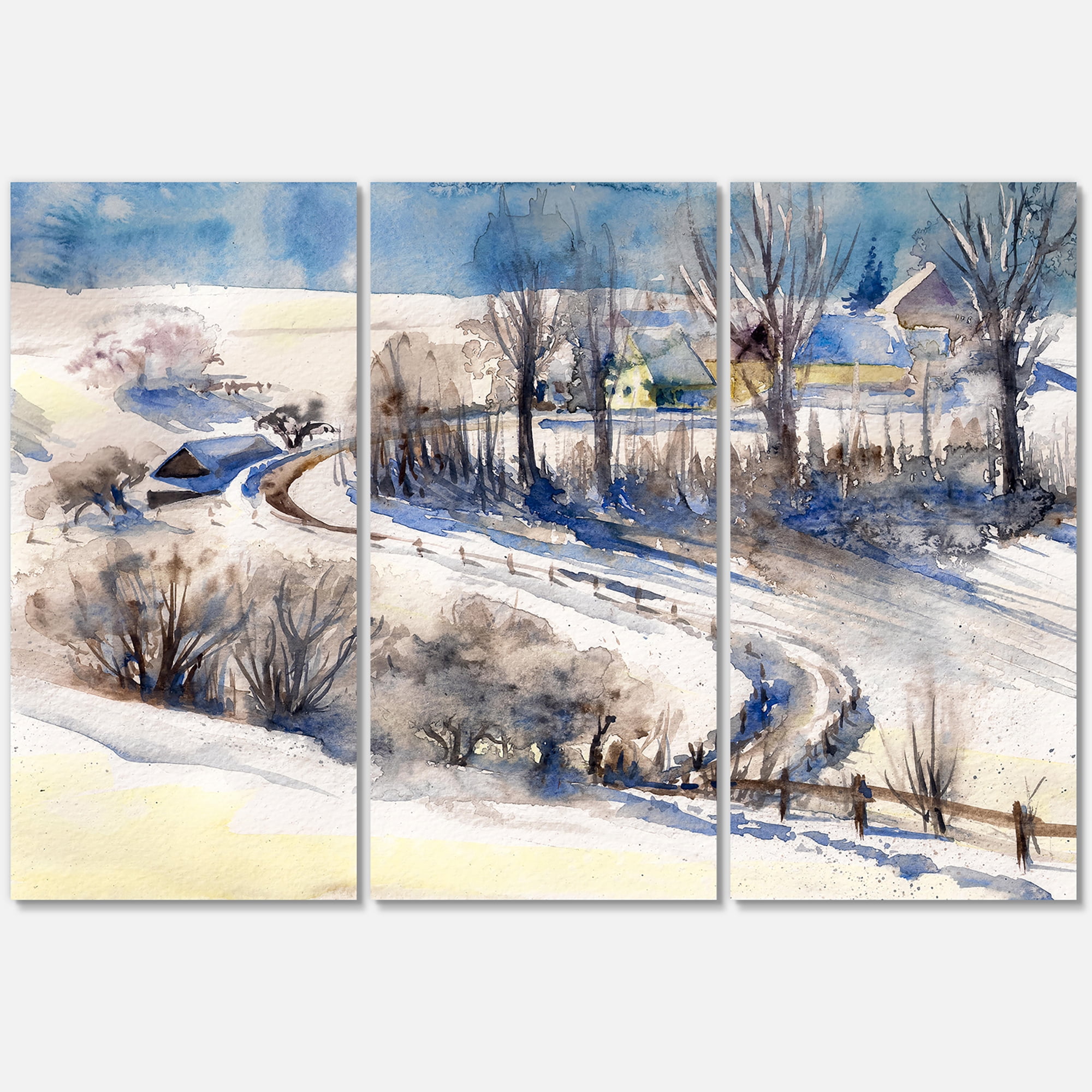 Designart ' Country Road In Winter Times Landscape I ' Traditional Canvas Wall Art Print