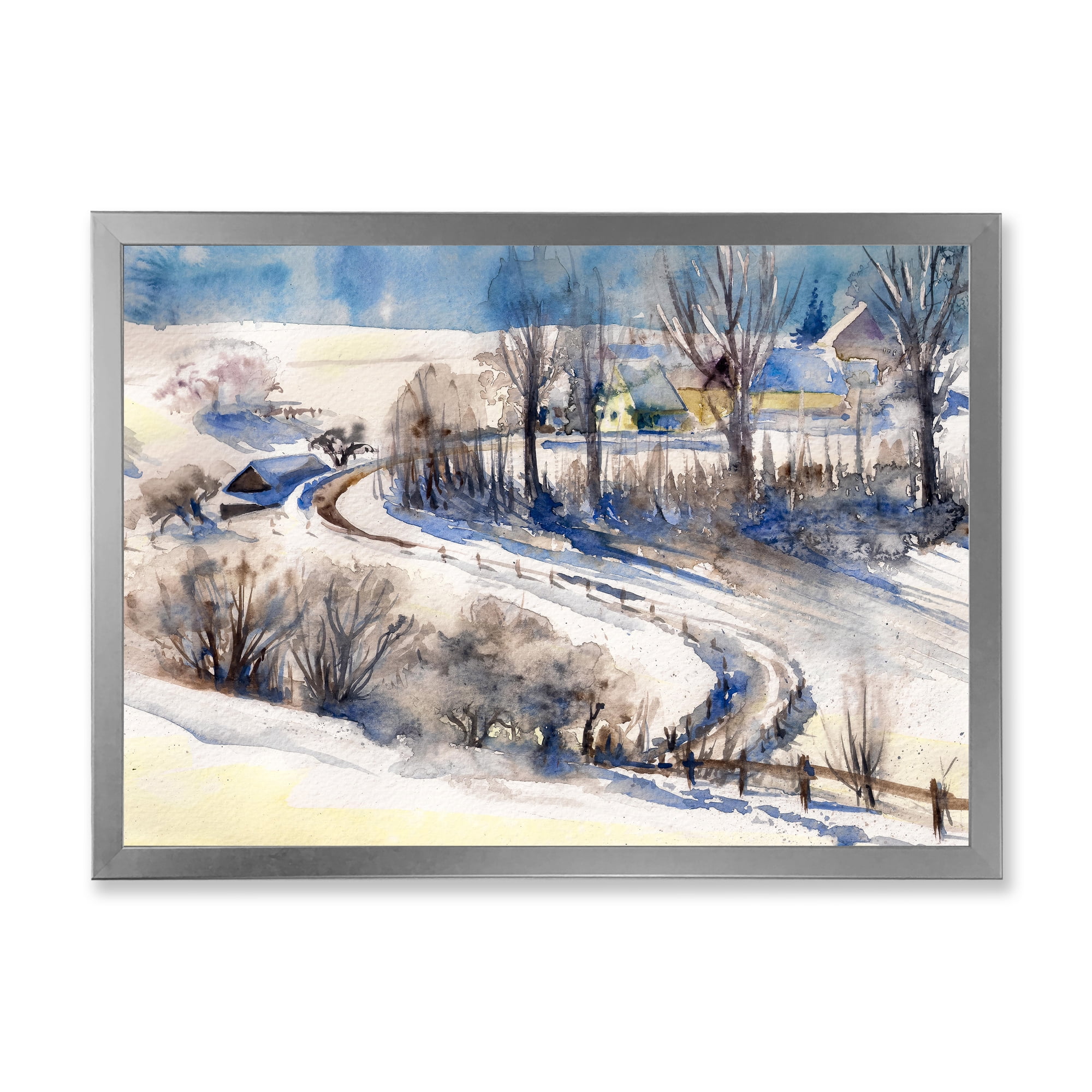 Designart 'Country Road In Winter Times Landscape I' Traditional Framed Art Print