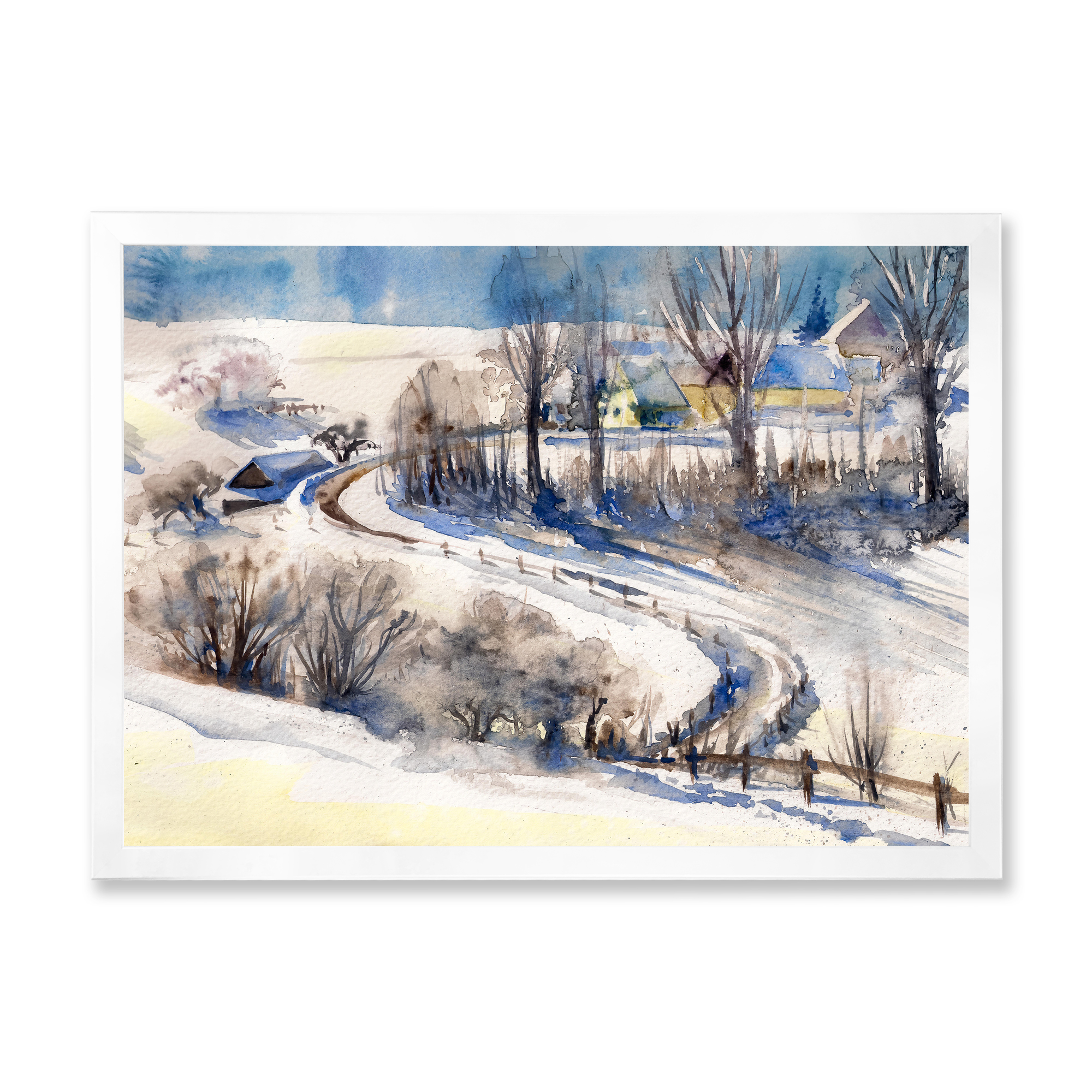 Designart 'Country Road In Winter Times Landscape I' Traditional Framed Art Print